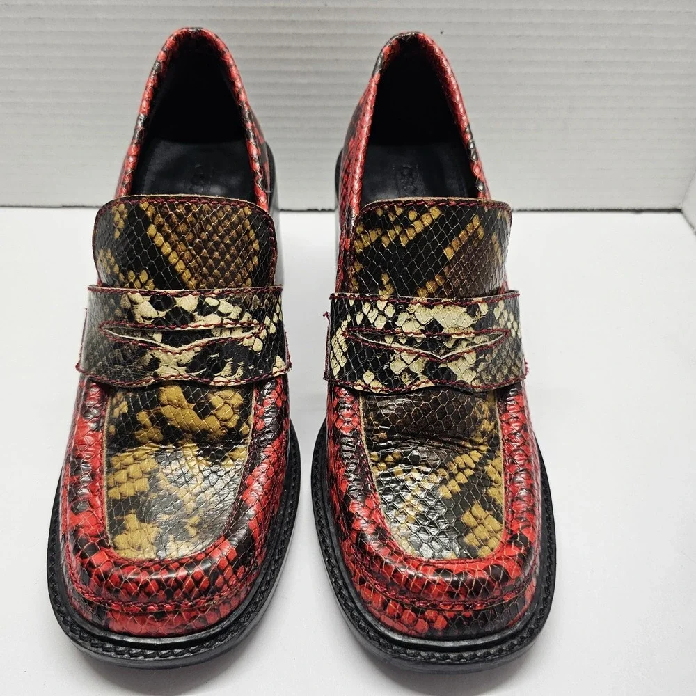 ASOS Womens Sz 6 Chunky Loafers Red Black Faux Snakeskin 3